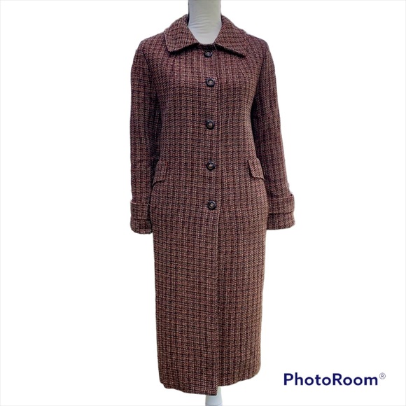Vintage Harris Tweed 100% Scottish Wool Long Trench Coat Size XL - Picture 1 of 10